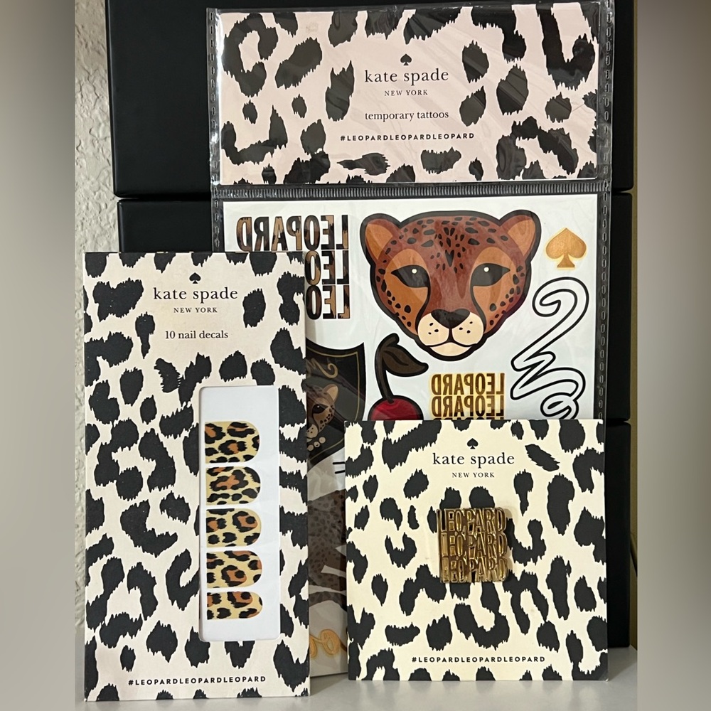 3PC Limited Edition Kate Spade Leopard Print Nail Decals, Pin and Temp Tattoos